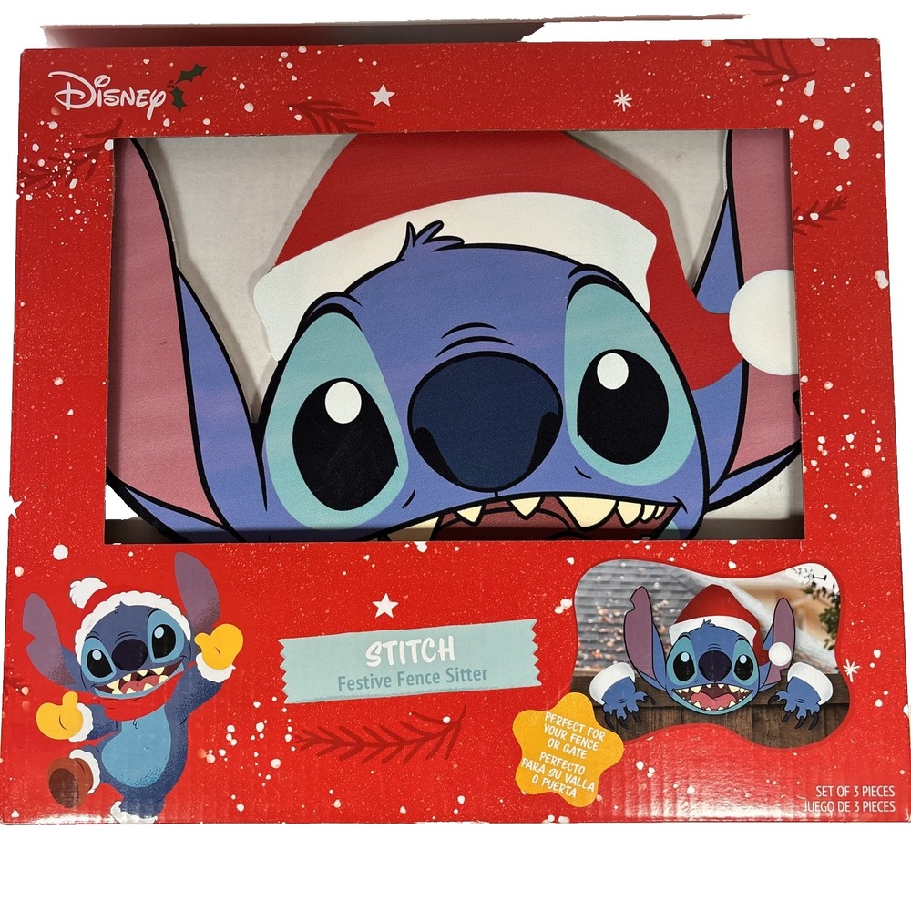 Disney Stitch Christmas Santa Hat  Fence Sitter 3 pc‎ Set~NEW